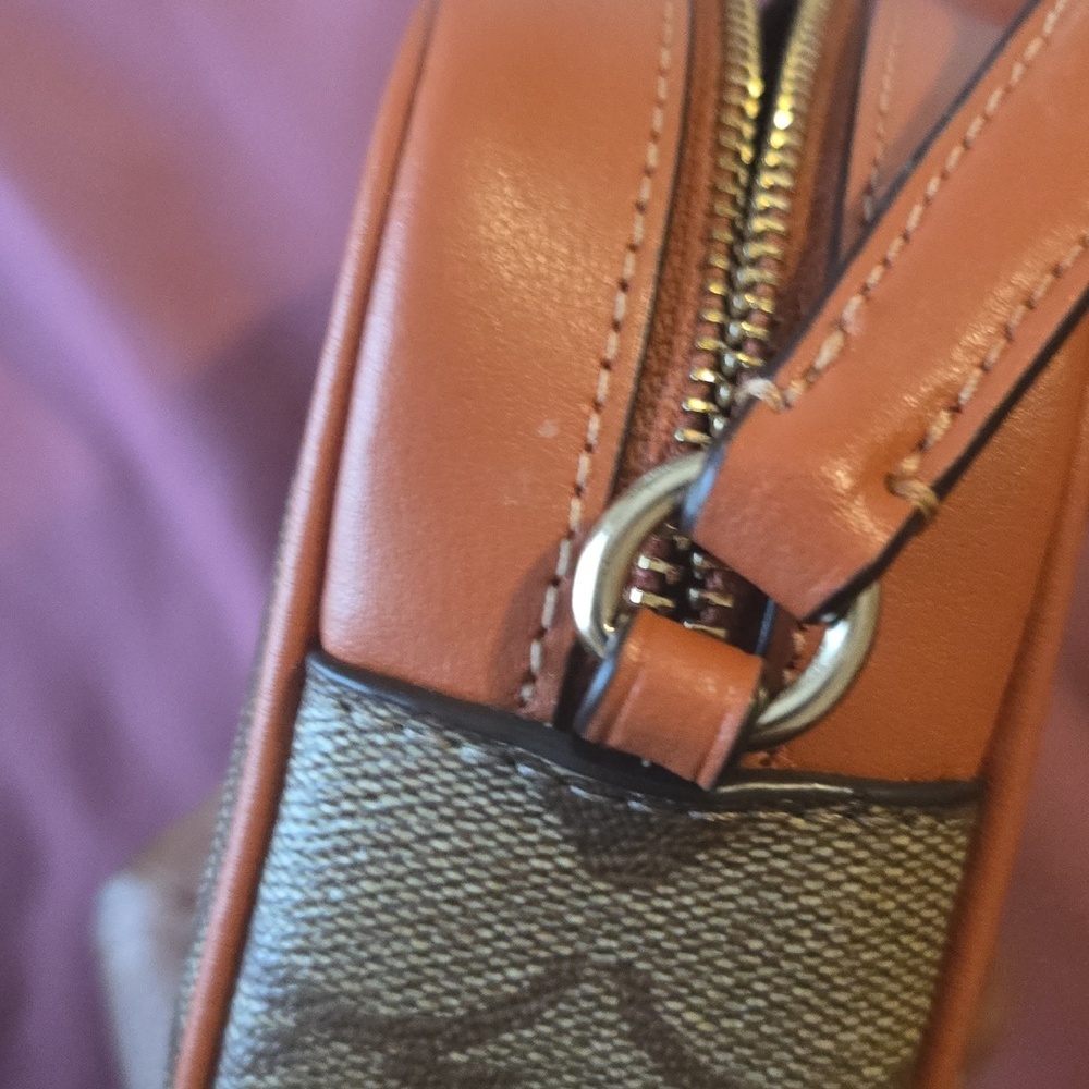 COACH Signature Canvas Small Shoulder Bag in Brown with Tan Trim - Picture 6 of 8